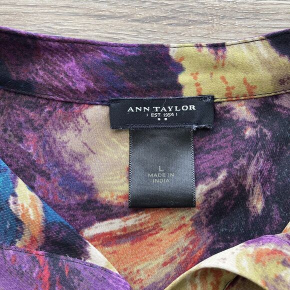 Ann Taylor Est 1954 Womens Blouse Top L Gathered Hem Bold Floral Artsy Office - Picture 4 of 8